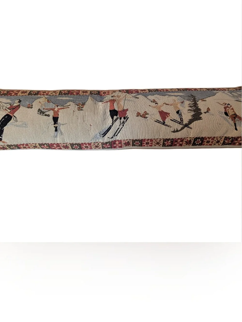 CRATE & BARREL Vintage Skier Tapestry Pillow Made In France